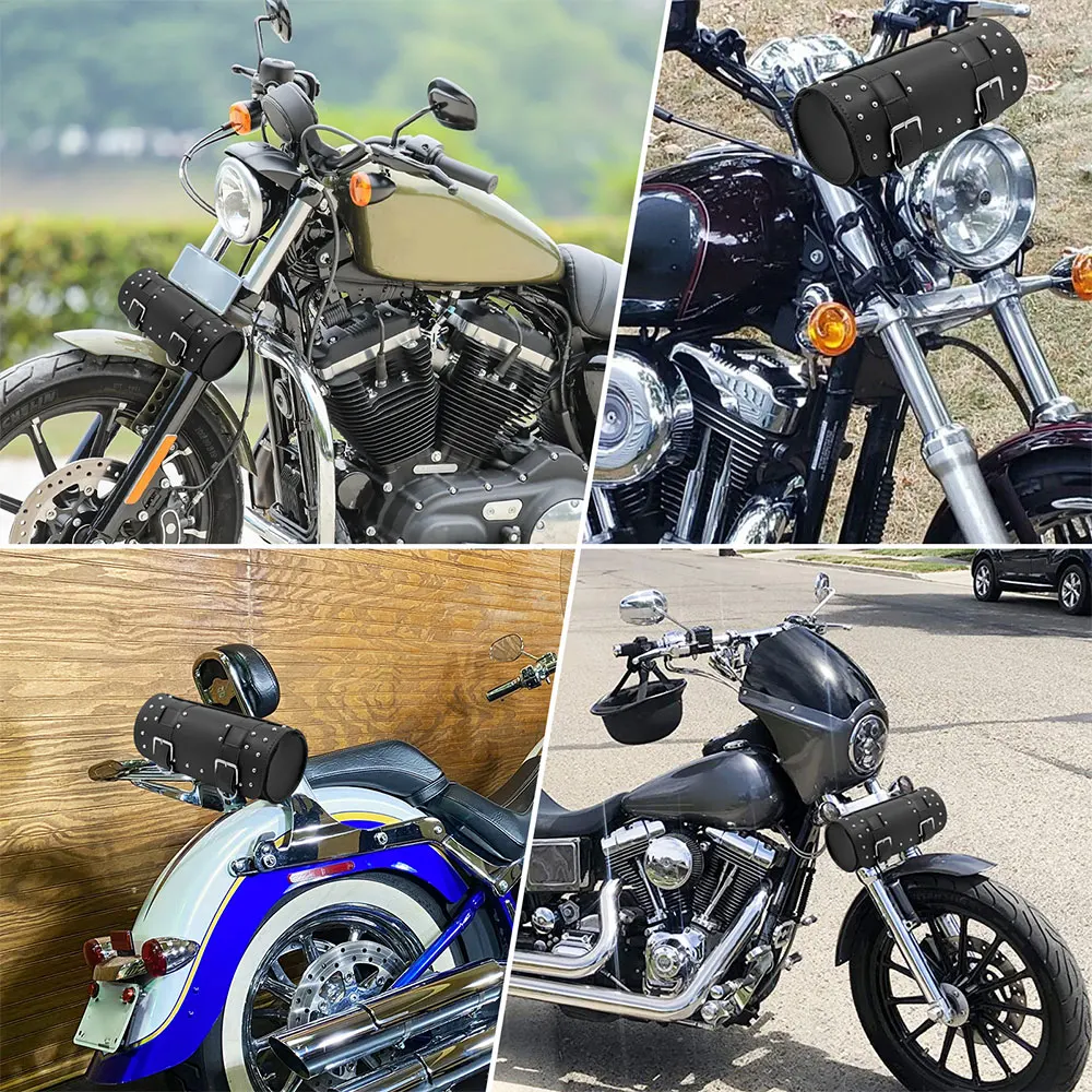 Motorcycle Fork Tool Bags Storage PU Leather Travel Pouch Front Luggage Bag Universal For Harley Sportster Touring Softail Dyna