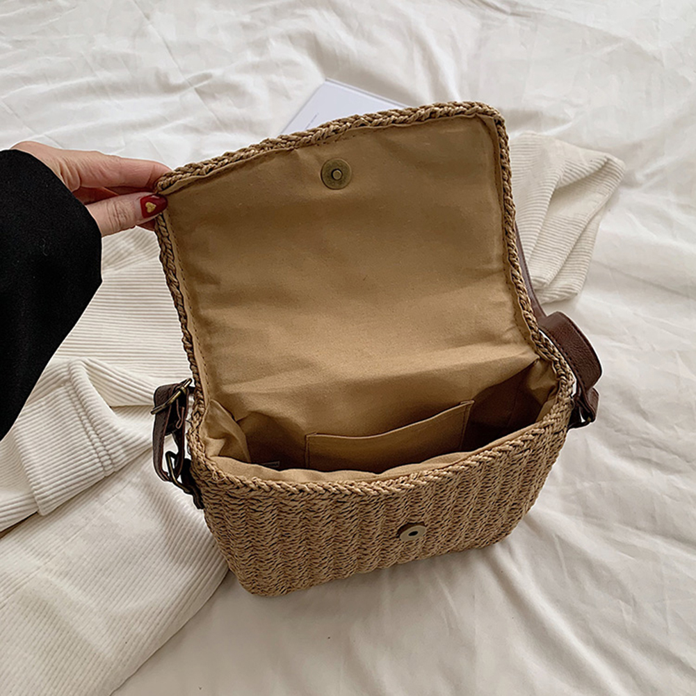Women Weave Straw Bag Seaside Crossbody Bag Vintage Summer Straw Beach Bag Adjustable Strap Handmade Chic Hobo Bag