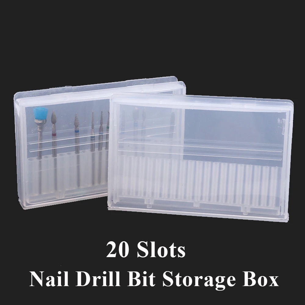 20 Slots Acrylic Storage Box For Nail Drill Bit Milling Cutter Empty Holder Stand Display Container Manicure Accessories LAA35-2