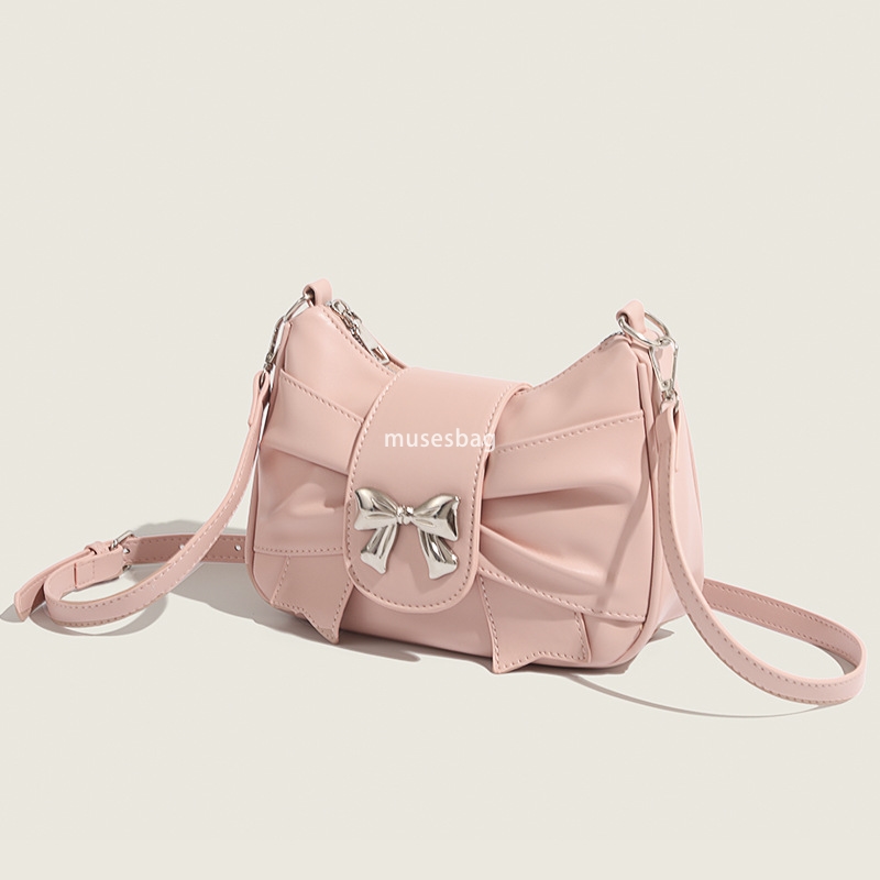 High quality women's bag, bow, underarm bag, summer sweet and stylish pleated single shoulder crossbody bag for women
