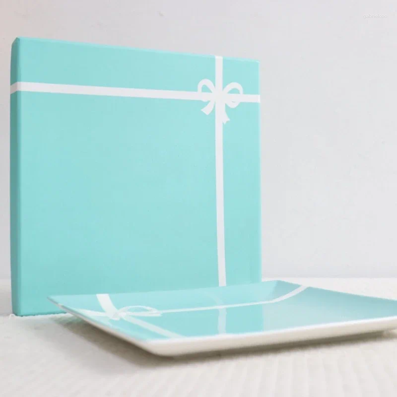 Plate T Family Bow Series Bone Porcelain Square Plate 24cm Single Vegetable and Fruit Gift Box Packaging