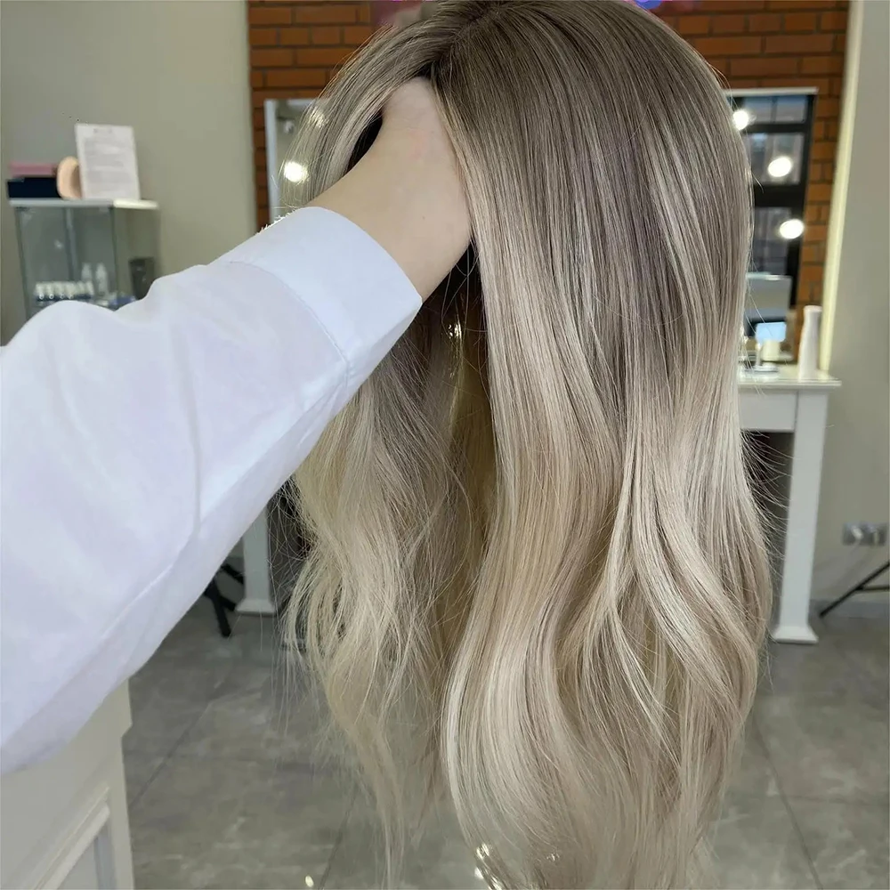 Ash Blonde Highlight Wig Human Hair Brown Lace Front Wig Short Wavy 360 Lace Frontal Wig 13x4 HD Lace Wigs For Women Preplucked