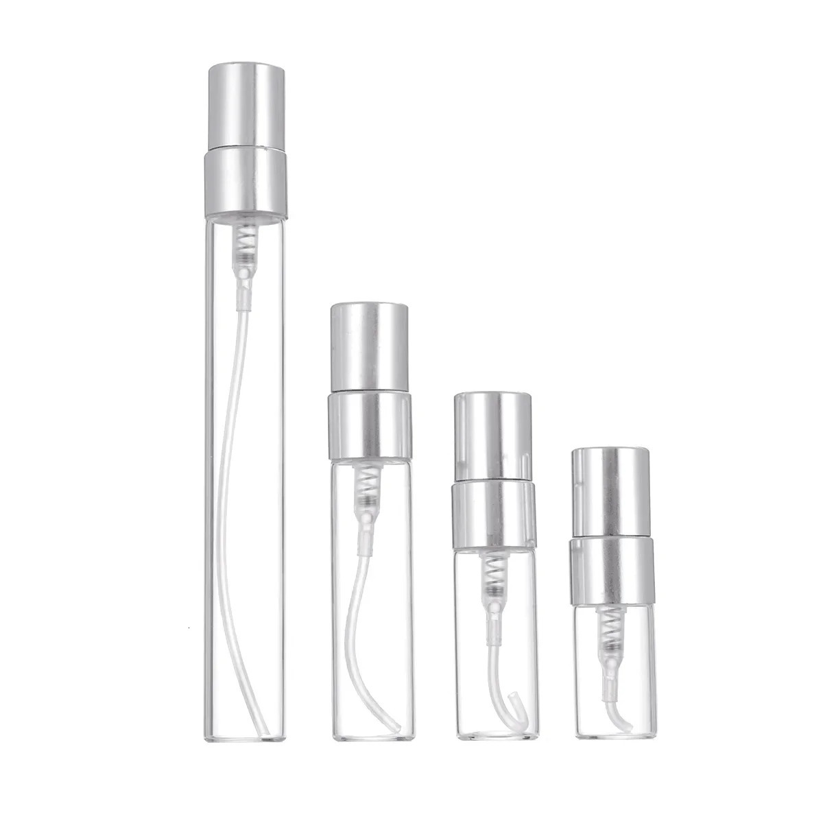 100pcs 2ml 3ml 5ml 10ml Glass Perfume Bottle with Metal Spray Empty Cosmetic Bottles Atomizer Refillable Glass Vials 240511