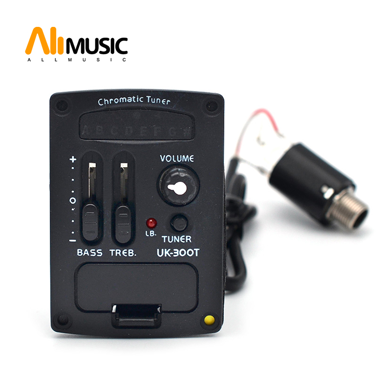 UK-300T 2 Band LED Ukulele EQ Equalizer with Chromatic Tuner Pickup Piezo Ukulele Pickup Preamp