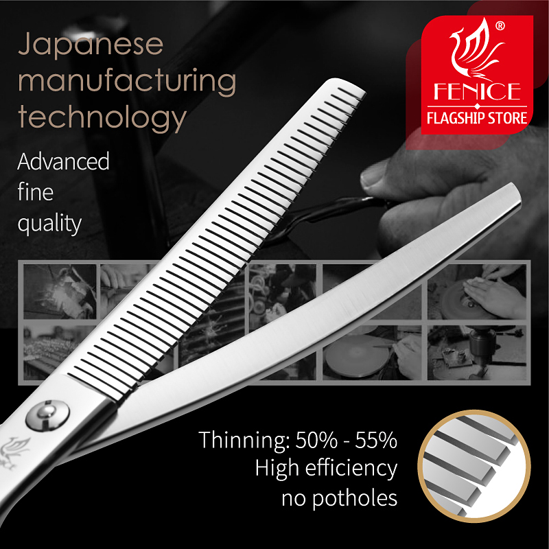 Fenice 6.5/7/7.5 inch curved thinning scissors pet dog grooming shears Bichon dog scissors fluffy traceless thinning rate 50-55%