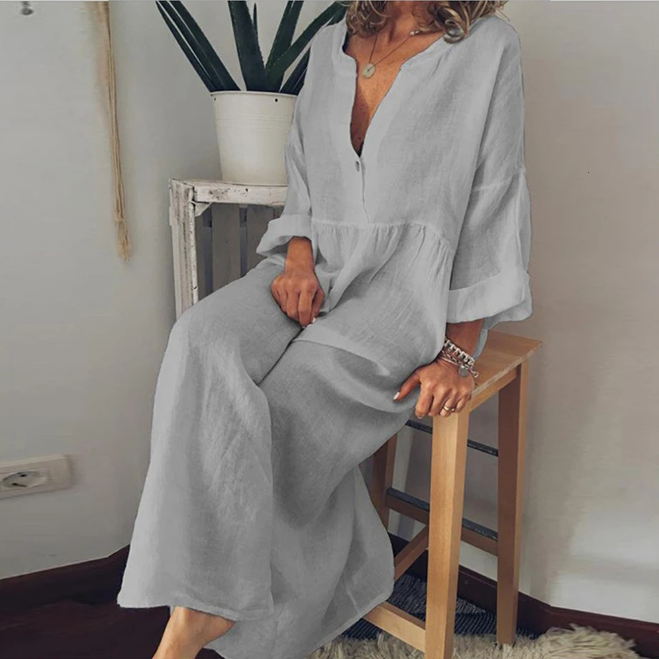 Cotton Linen Long Dress for Women Summer Pure Color Casual Short Sleeve Shirt Beach Female Clothing Y2K Vestido Robe 240528