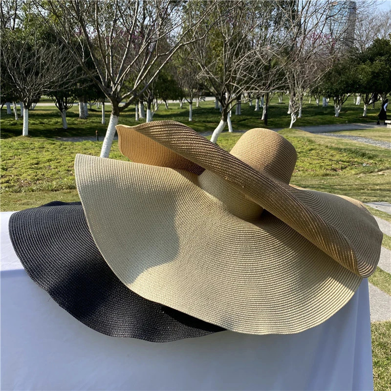 70cm Summer Beach Sun Hat Anti-uv Protection 35cm Large Wide Brim Foldable Straw Hats Oversized Collapsible Sunshade Cover Caps 240528