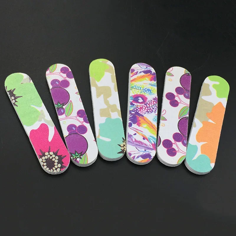 10/pcs Or 50pcs Mini NailFile Double Side 100/180 Nail Buffer Angle Nail File Washable Grit Sanding Tool Buffing Random
