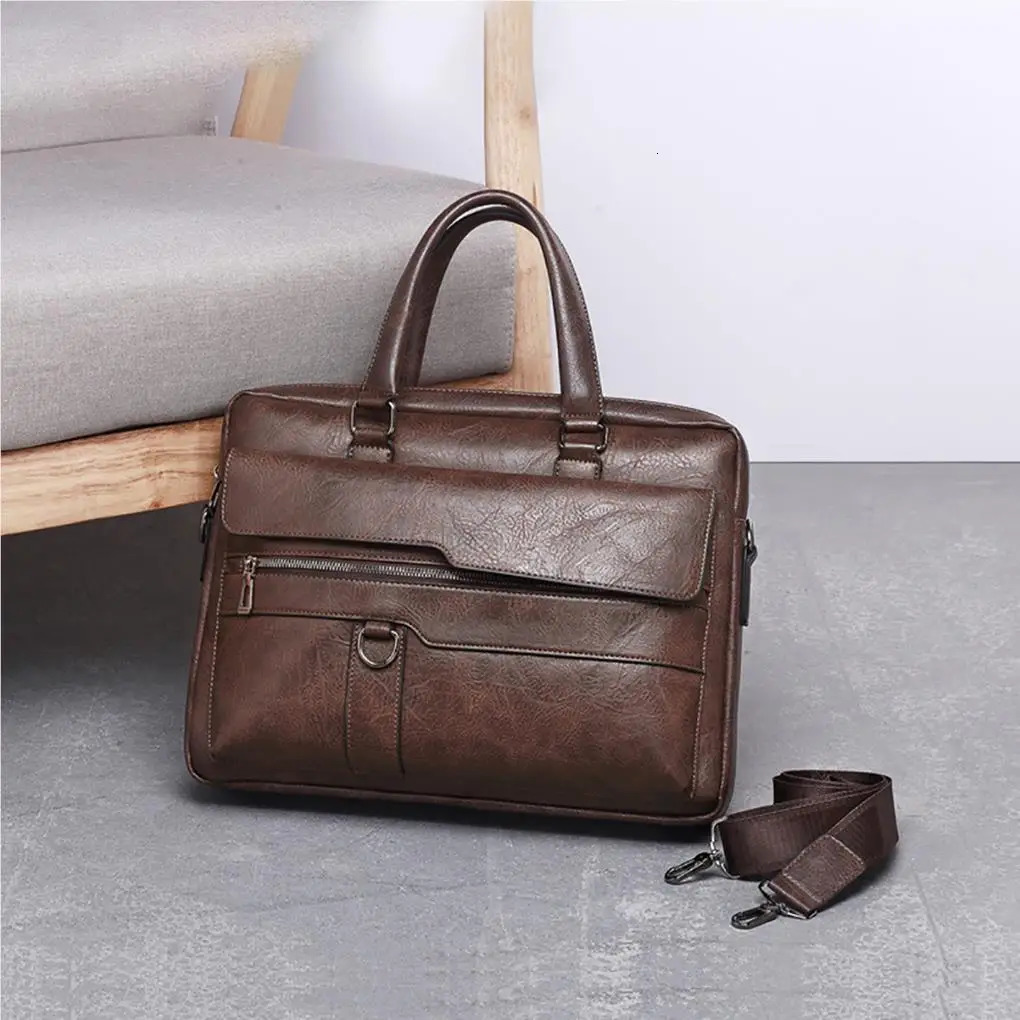 Mens PU Business Bag Retro Messenger Bag Multi-pocket Briefcase for Men 240528