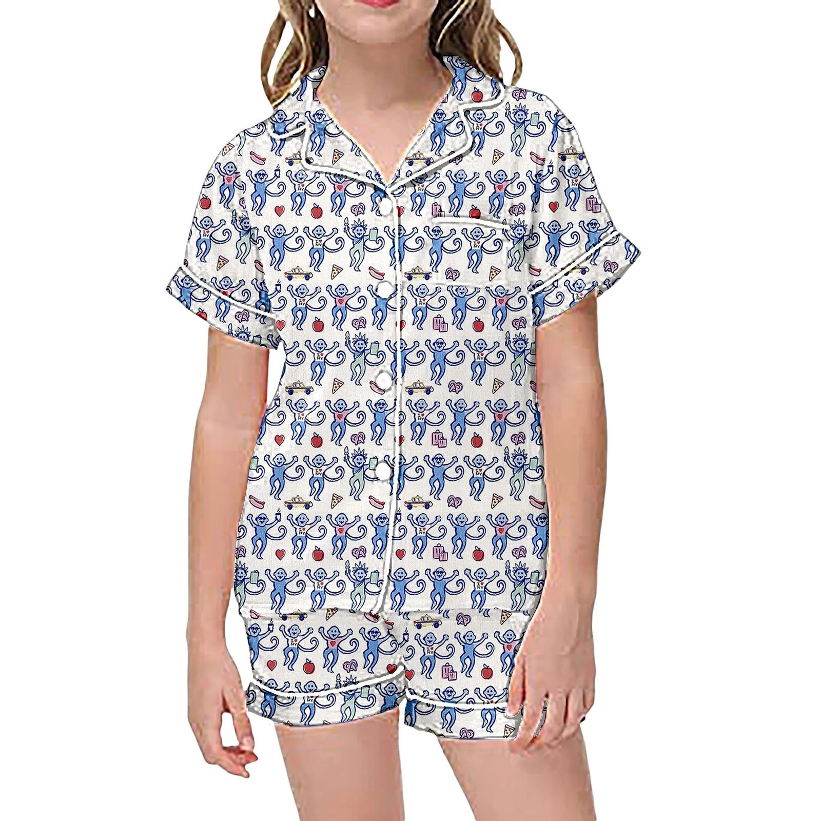 Kids Monkey Print Sleepwear Boy Girls Short Sleeve Loungewea Funny Graphic Pajama Set Children Toddler 2 Piece Set Short Pajamas 240528