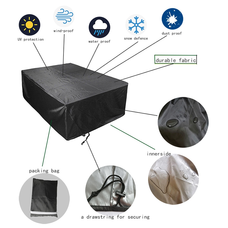 210D Outdoor Furniture Cover Black/Silver Oxford Cloth Patio Garden Sofa Waterproof Awning Table Chair Dust Proof Sunshade Cover