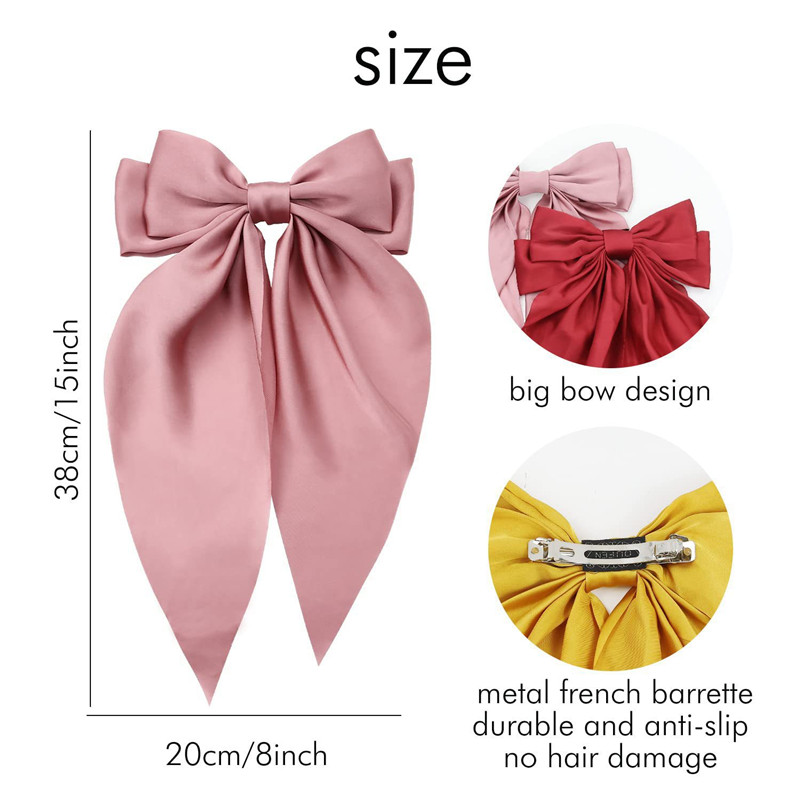 Big Hair Bows For Women Hair Ribbons Oversized Long Tail White Black Large Hair Ribbon Barrettes Metal Clips Bowknot Hair Accessories Lazos Para El Ca