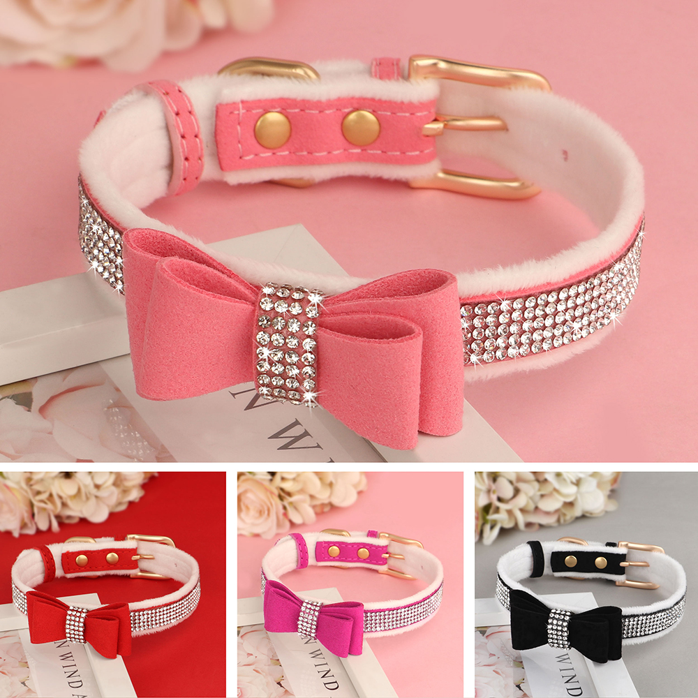 Cute Bowknot Dog Collar Bg Rhie Small Cat Collars Soft Veet Pet Puppy Necklace Warm Glitter For Dogs Chihuahua