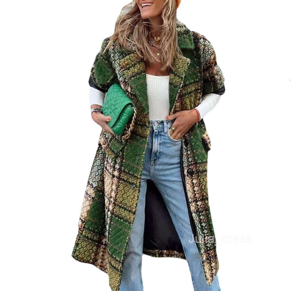 S9312 2024 Autumn/Winter New Womens Fashion Long sleeved Lapel Coat Printed Woolen Long Coat