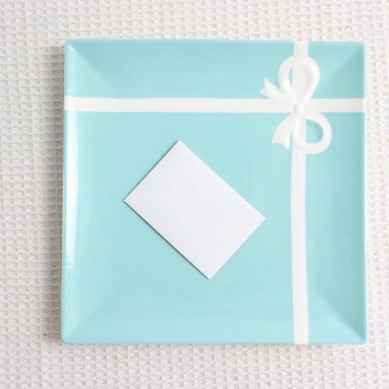 Plate T Family Bow Series Bone Porcelain Square Plate 24cm Single Vegetable and Fruit Gift Box Packaging