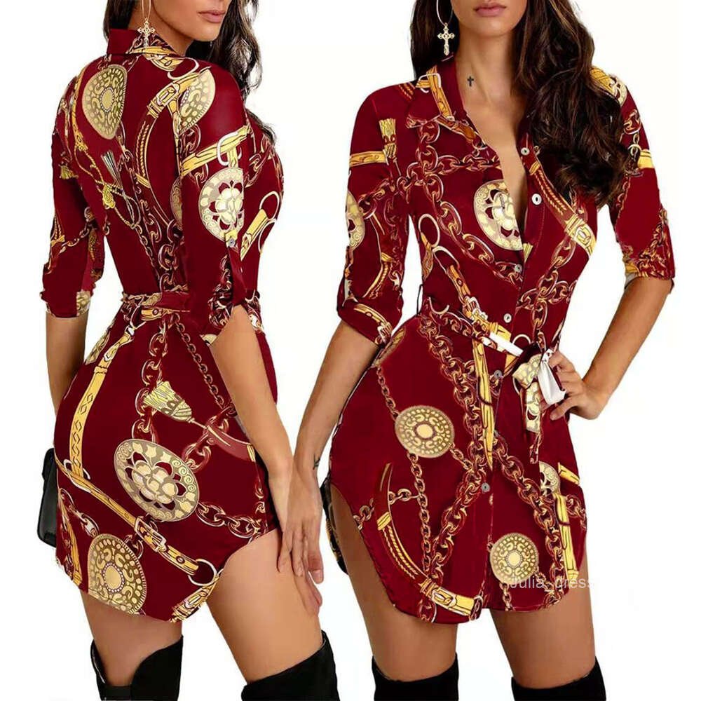 2024 Autumn/Winter New Womens Dress Fashionable and Sexy Gold Chain Slim Fit Printed Short Skirt