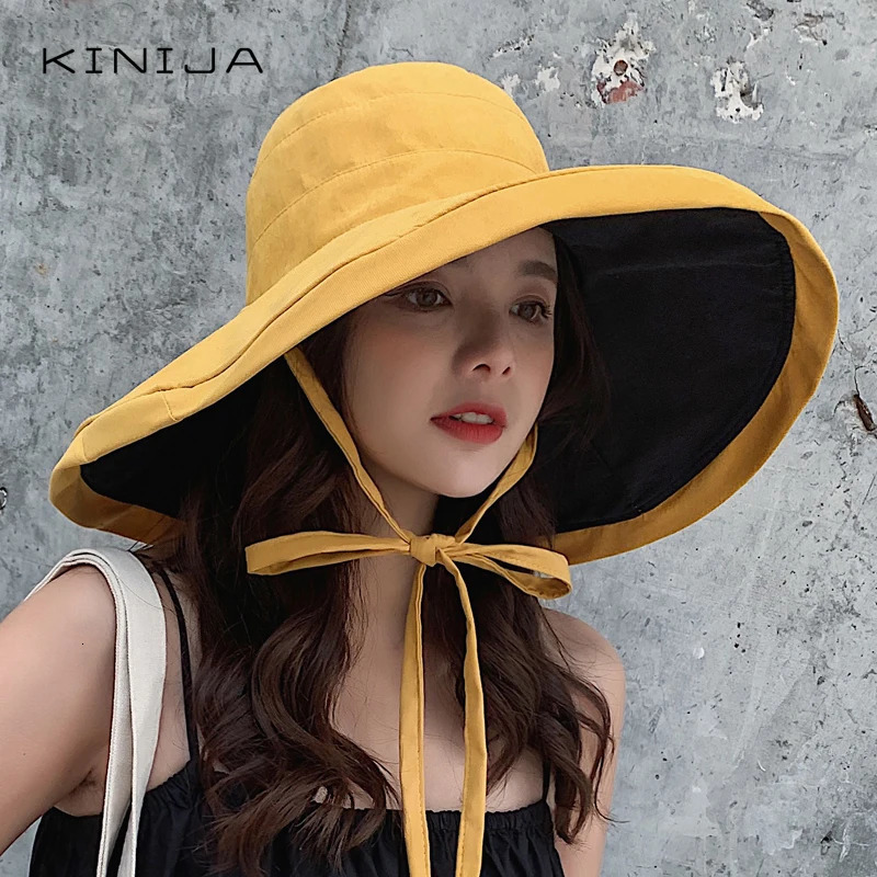 summer women Double side fashion wide Large brim Sun Hat outdoor beach fisherman cap UV proof sun protection hat bucket hat 240528