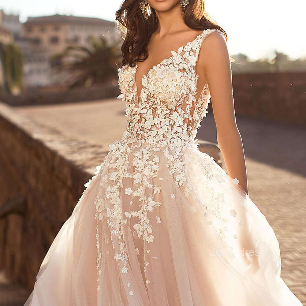 2024 Summer New Womens Sexy Lace Dress Sleeveless Deep V-neck Wedding Embroidered Long Dress