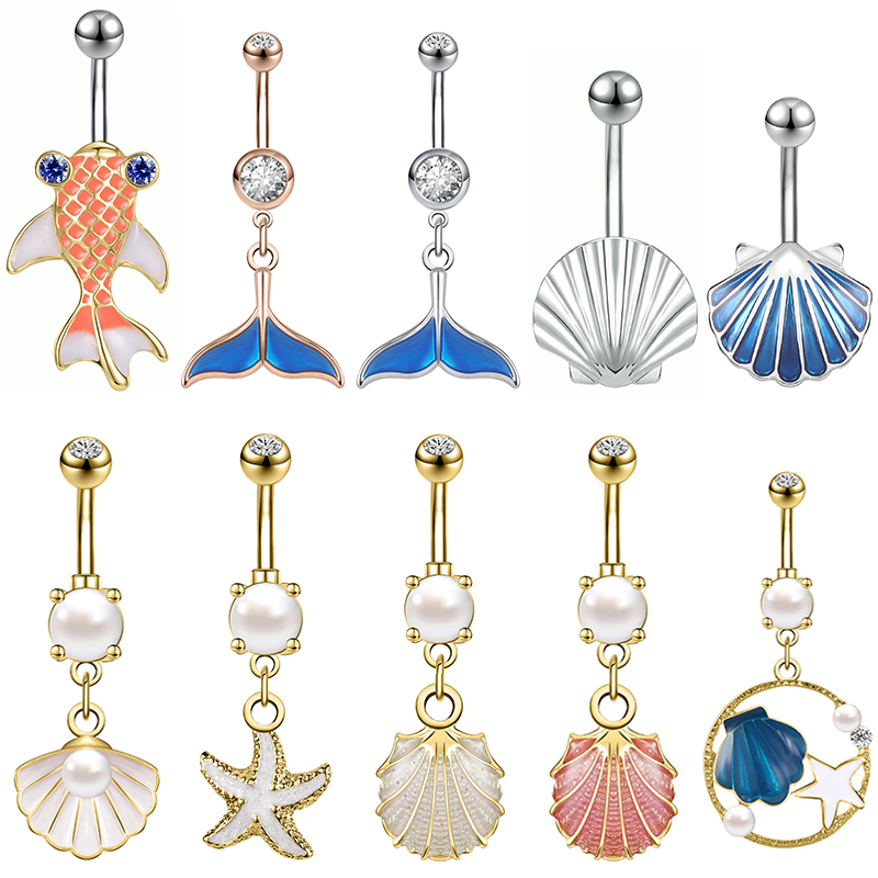 Aoedej 14G 1Pc Shell Belly Piercing Anello Piercing Crystal Starfish Anello Del…