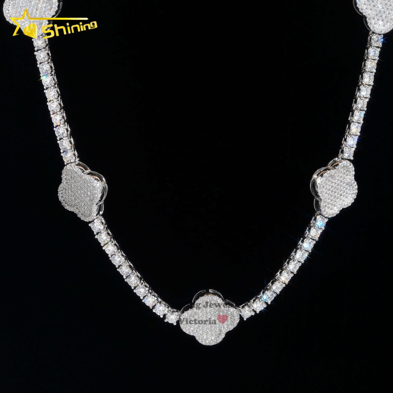 New Arrival 2024 Pass Tester Sterling Sier VVS Moissanite Dia Clover Tennis Chain Necklace Men's and Women's Fashion Chains