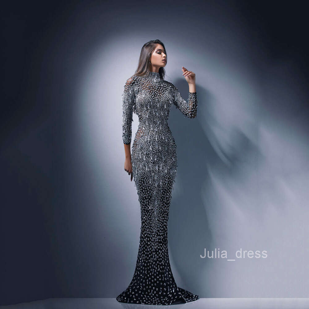 2024 Spring New Womens Wear Hot Stamped Long Sleeve Slim Fit Sexy Long Dress Evening Dress