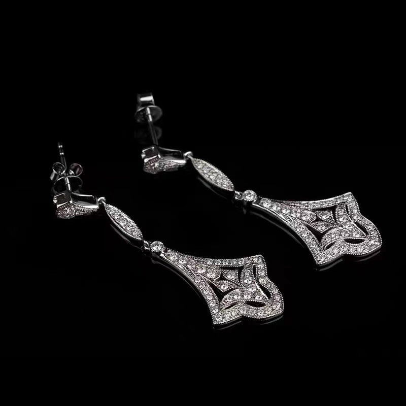 Rulalei Brand Designer Dangle Earrings Vintage Jewelry 925 Sterling Silver Drop Ship Gorgeous Pave White Sapphire CZ Diamond Gemstones Women Drop Earr