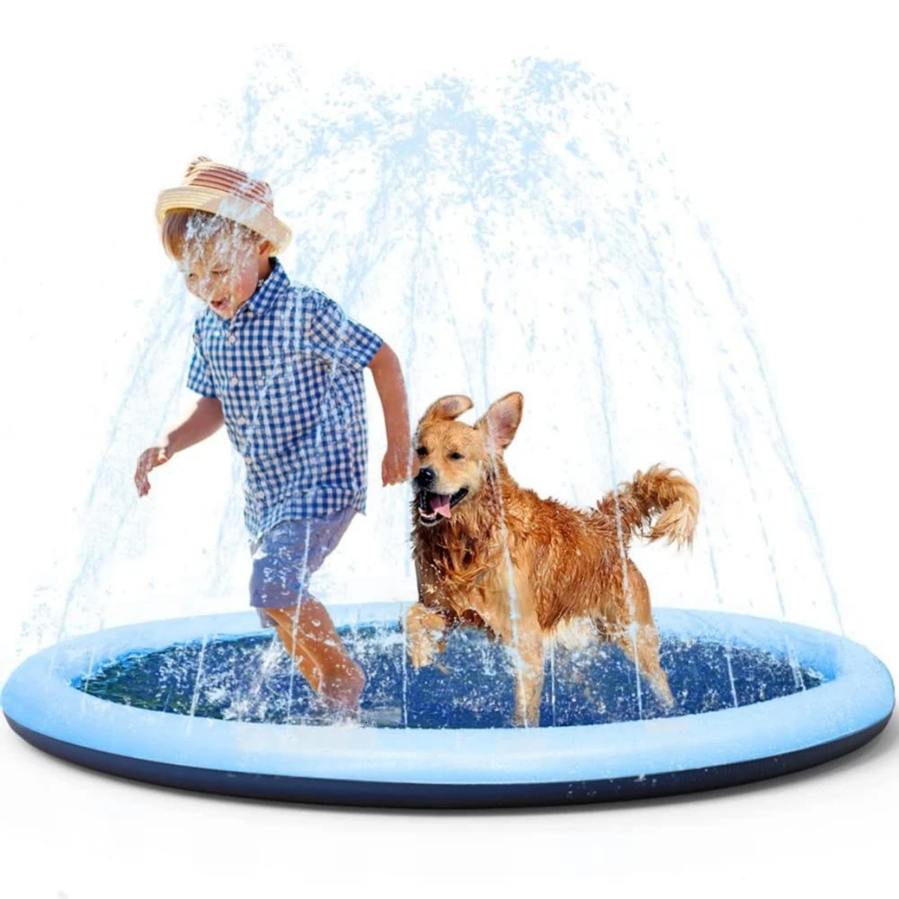 100/150/170cm summer pet swimming pool inflatable water slide mat outdoor interactive fountain toy 240507