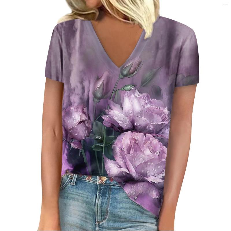 Womens T Shirts Fashion Casual V-Neck Loose Comfort Printed Short Sleeve Things For Women Korean Luxury Clothing Aesthetic Cloth