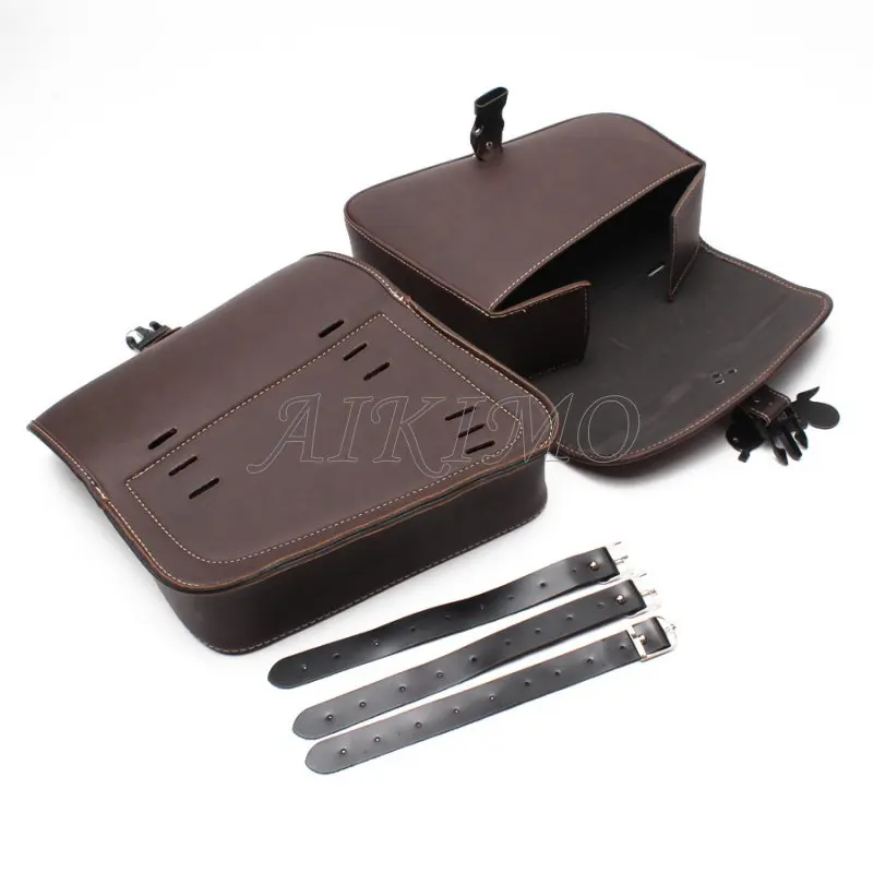 Brown Motorcycle Leather Saddle Bag Luggage Side Tool Bag Universak Fit for Honda Yamaha Suzuki Harley Sportster XL 883 XL1200