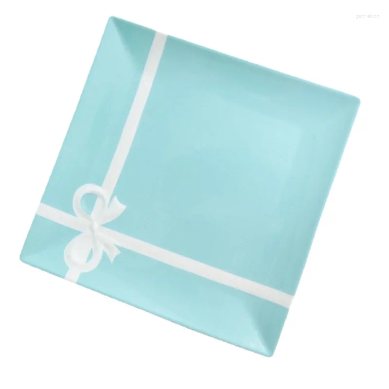 Plate T Family Bow Series Bone Porcelain Square Plate 24cm Single Vegetable and Fruit Gift Box Packaging
