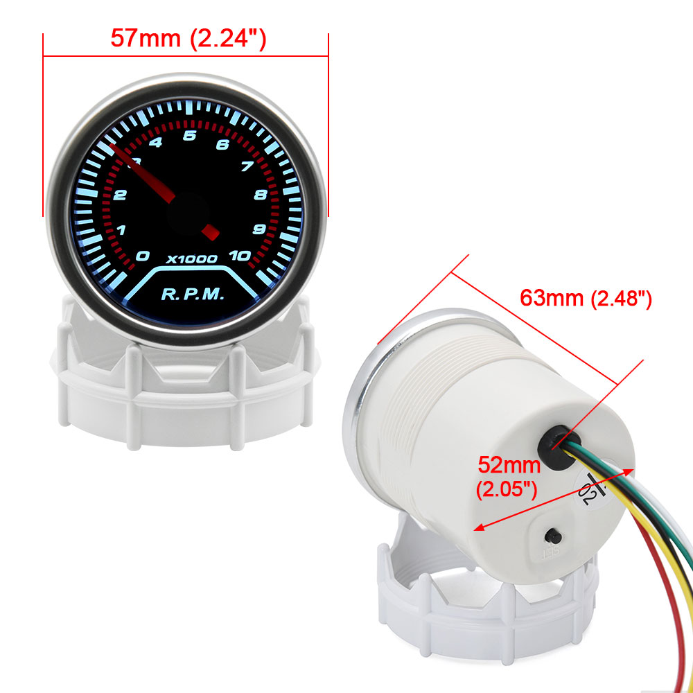 d Face Automobile Tachometer with Light 0~10000 RPM 2 52mm Tacho Gauge for Universal 1-8 Cylinder Gasoline Car 12V