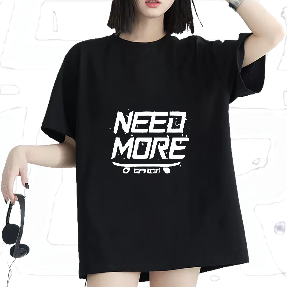 Casual New Womens T Shirts NEED MORE Letters Printing Cotton Breathable Short Sleeve Custom Print Plus Size Tshirts Casual Womens Tshirts