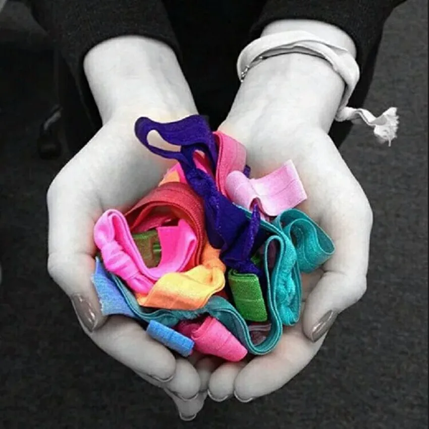 hot sale 50pcs 20 Candy Colors Knotted Ties Wholesale Elastic Hair Band Girls Ponytail Holder Bracelet Wristband DIY Headwear