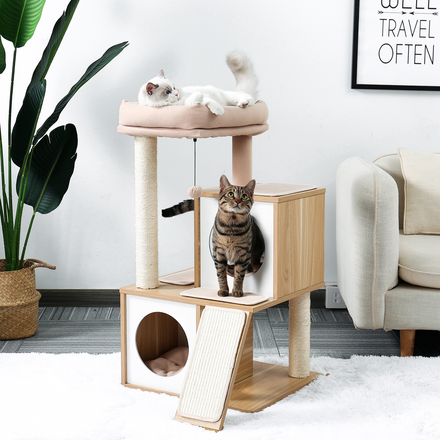 Fast Delivery Luxury Pet Cat Tree House Condos Cat Tree Tower with Ladder Sisal Scratching Posts for Cats Kitten Furniture House