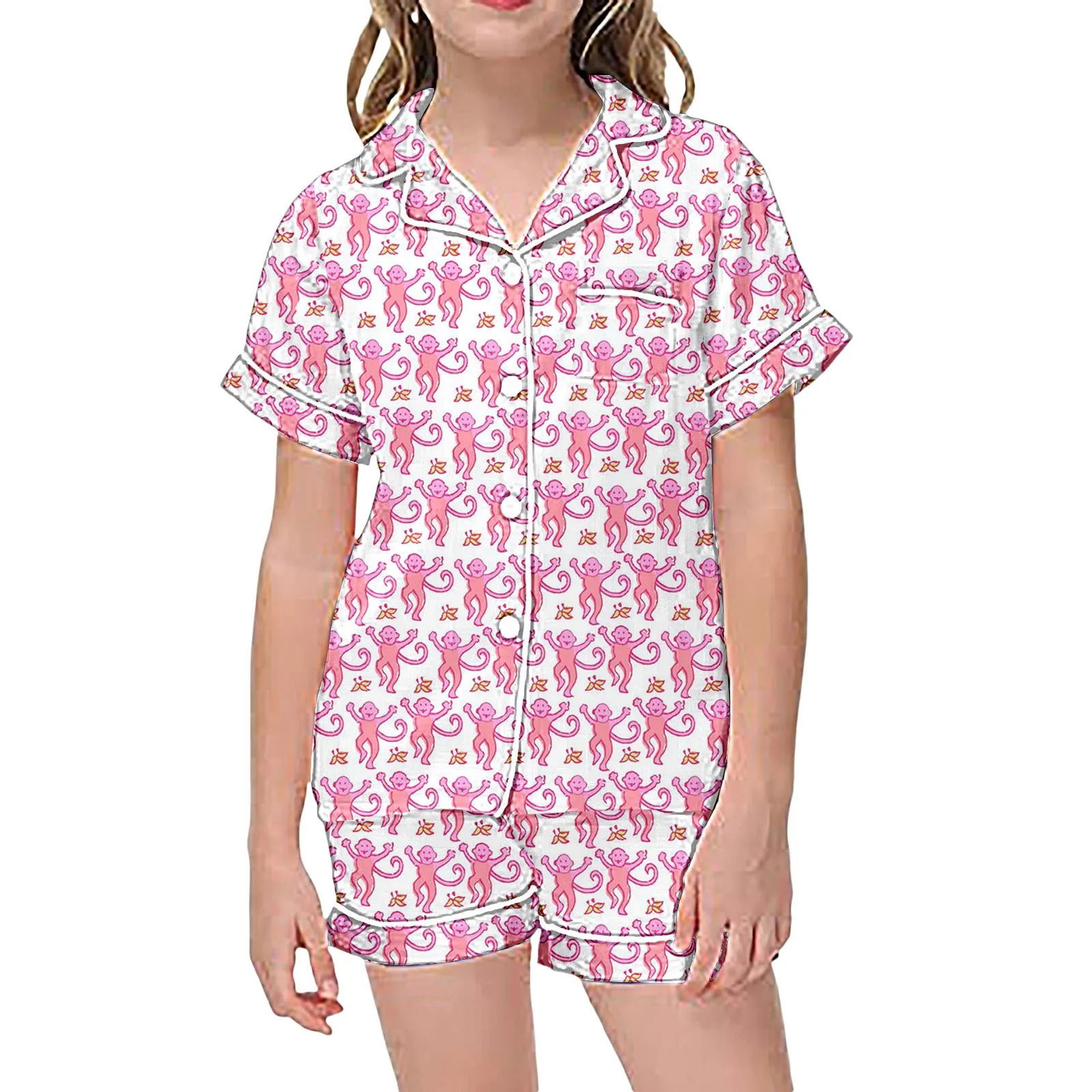 Kids Monkey Print Sleepwear Boy Girls Short Sleeve Loungewea Funny Graphic Pajama Set Children Toddler 2 Piece Set Short Pajamas 240528