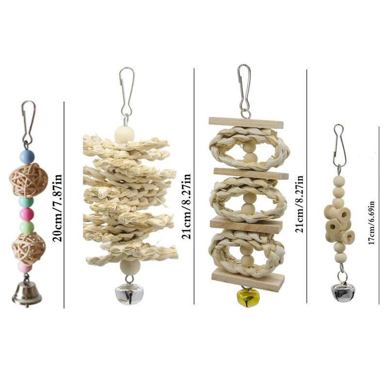 8PCS Parrot Toy Set Log Color Bird Supplies Utensils Stand Rod Swing Bird Cage Accessories Bird Toys