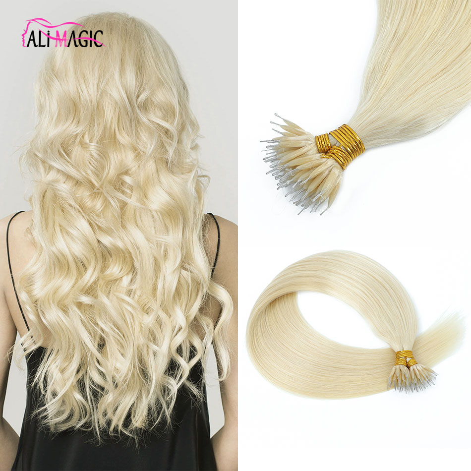 Remy Micro Beads Human Hair Extensions Nano Ring Link Hair Extensions Black Brown Blonde Piano Color 100g 14 16 18 20 22 24 26 28inch