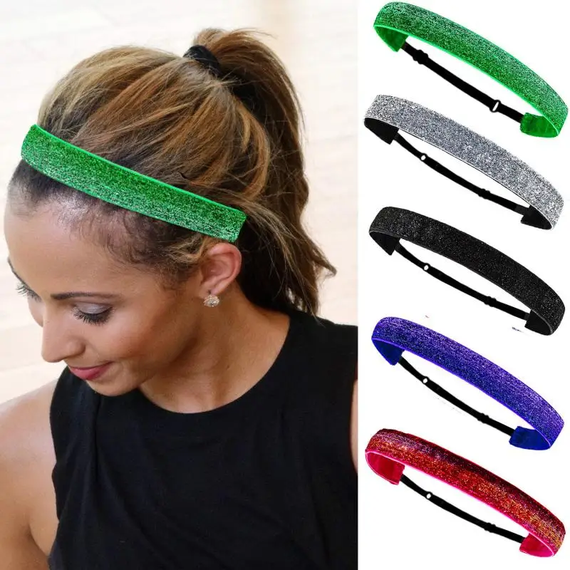 hot sale Elastic Headbands Sparkly Glitter Non-Slip Thin Stretch Sports-Headband Stretchy Hair Accessories Yoga Sport Head Wrap