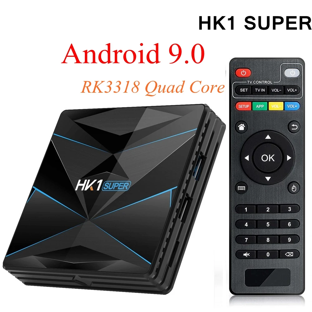 Super Box Hk1 TV Android 9.0 Rk3318 Quad Core 4Gb 32Gb Set Top Box 2.4G/5G Dual Wifi Usb3.0 Bt4.0 4K ddmysmile Smart Set Top Box Smile