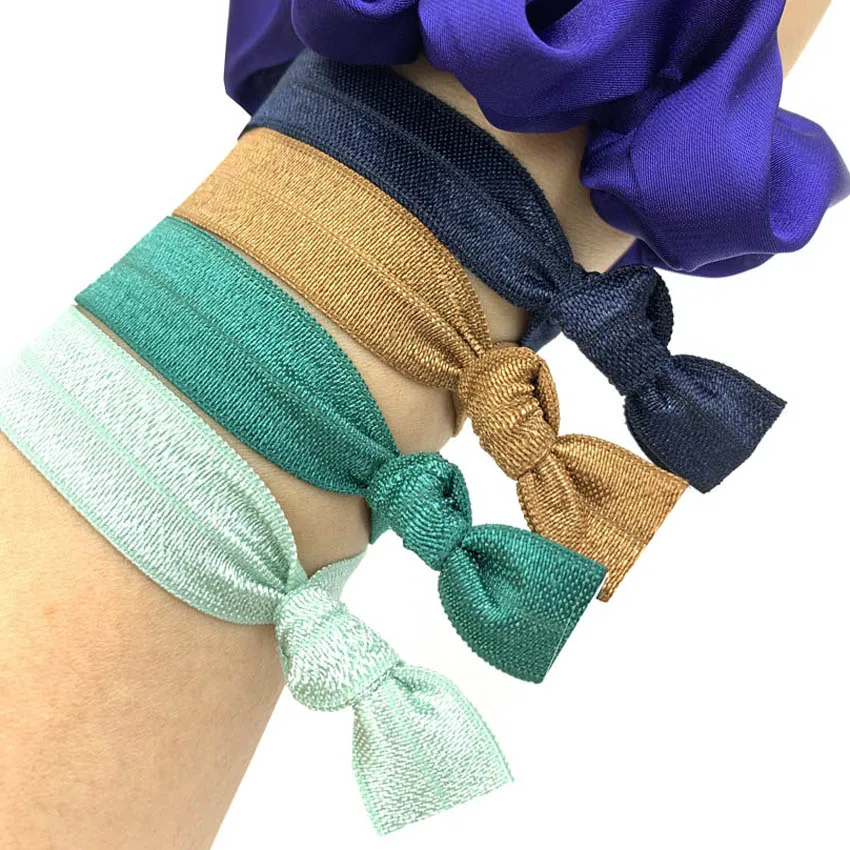 hot sale 50pcs 20 Candy Colors Knotted Ties Wholesale Elastic Hair Band Girls Ponytail Holder Bracelet Wristband DIY Headwear