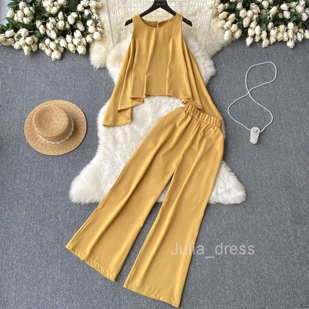 Fashionable And High-end Suit For Women French Style Unique Long Sleeved Round Neck Off The Shoulder Top Elastic Waist Wide Leg Pants Two-piece Set