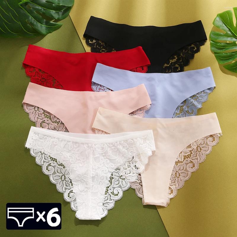 Womens Panties WarmSteps 6Pcs/Set Sexy Lace Ice Silk Seamless Underwear Woman Lingerie Female Underpants 6 Pieces Pack Briefs