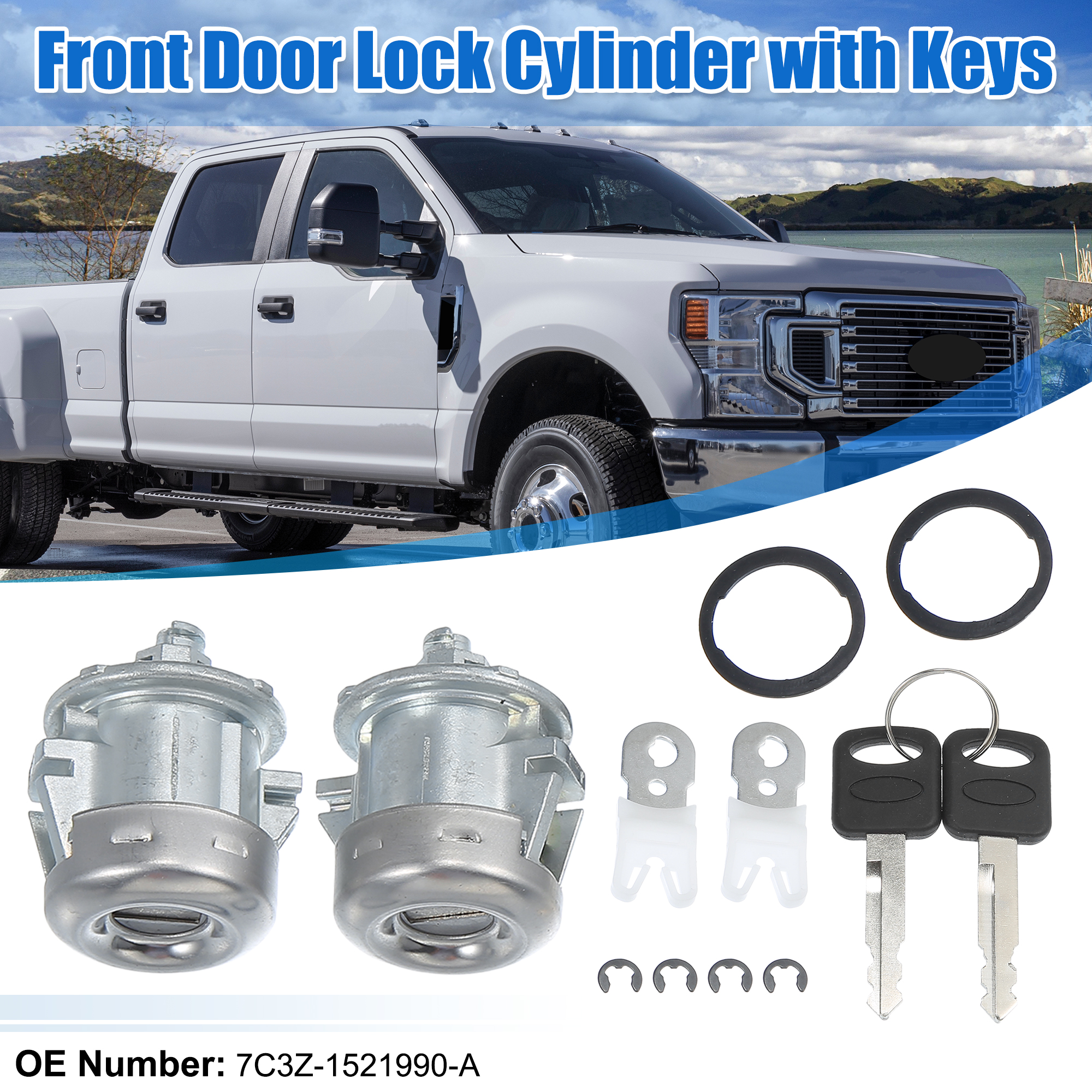 X Autohaux Door Lock Cylinder Tumbler with Key Set No.7C3Z1521990A F150 1996-2012 for Ford F250 F350 F450 Super Duty