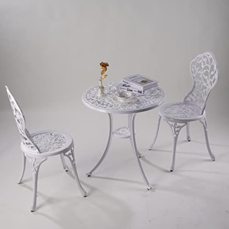 KAI LI Patio Bistro Sets 3 Piece cast Aluminum Patio Furniture Outdoor Garden Metal Rust Proof Tables and Chairs White bisrto