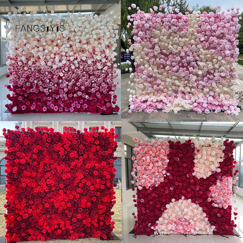 5D White Rose Peony Hydrangea Cloth Roll Up Flower Wall Fabric Hanging Curtain Plant Wall Event Party Wedding Backdrop Deco Prop