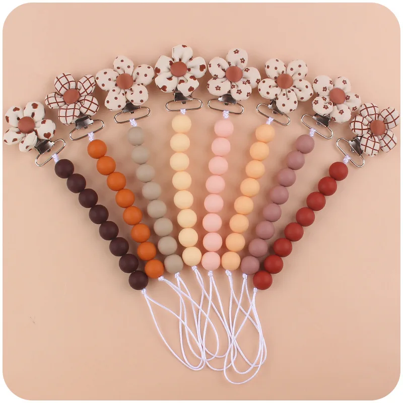Handmade Wooden Baby Pacifier Clip Silicone Round Beaded Dummy Holder Strap For Appease Soother Chain Nursing Teether Toys Gifts
