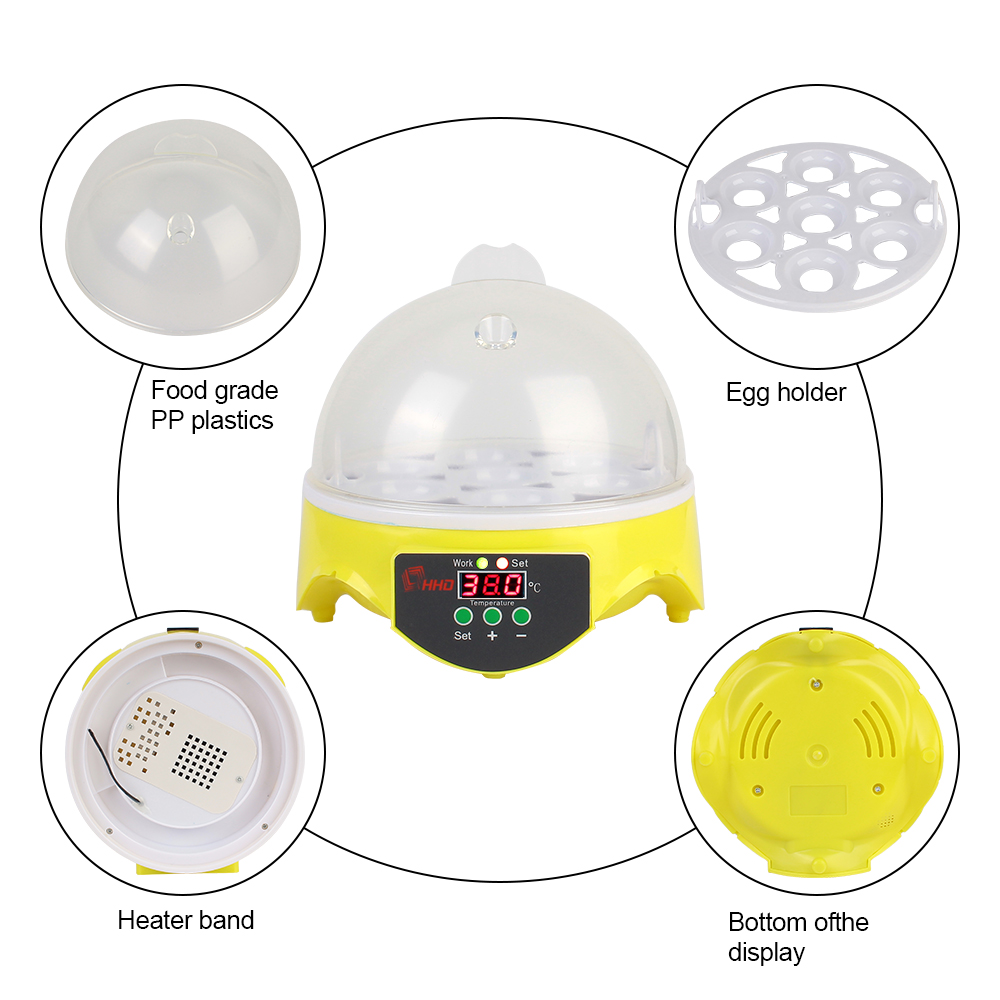 Brooder for Chicken Duck Bird Pigeon Adjustable Digital Temperature Mini Egg Incubator 7 Egg Automatic Poultry Incubator
