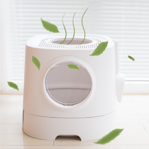 Simple Cute Cat Litter Box With Lid Top Entrance Splash-proof Large Cat Toilet Box Trays With Cat Litter Spoon