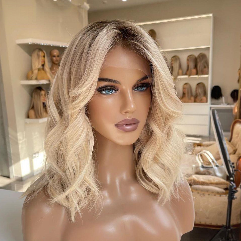 13x4 Honey Blonde Ombre Human Hair Body Wave Brazilian Short Front Wigs for Women Preplucked HD Transparent Lace Wig