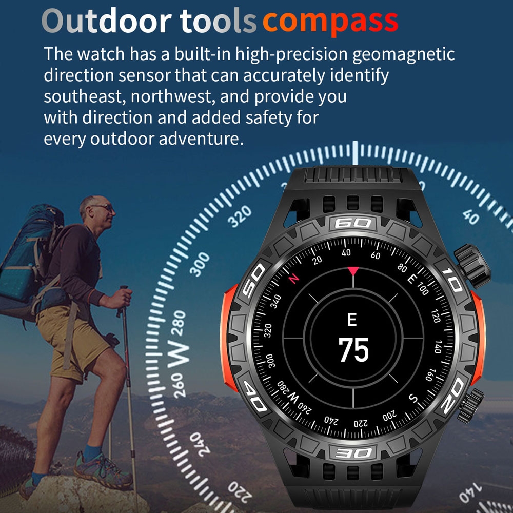 Flashlight LED Men Compass Outdoor SmartWatch Health Monitoring 450 MAh Large Battery IP68 Waterproof Bluetooth Call Smart Watch smile